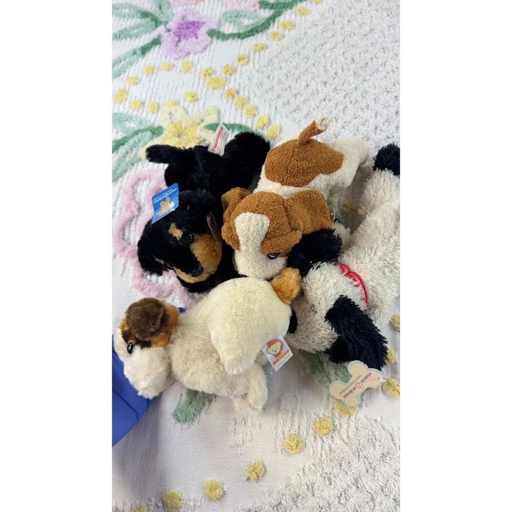 Plushland March of Dimes Puppy Dog Bean Bag Plush Set of 4 Black Brown White